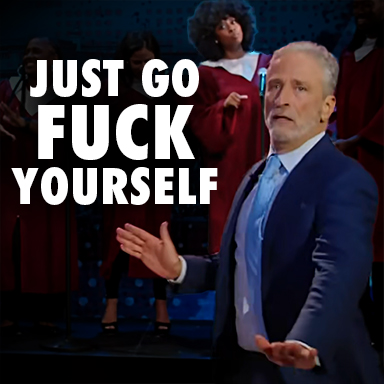 Jon Stewart gesture from his go fuck yourself musical number